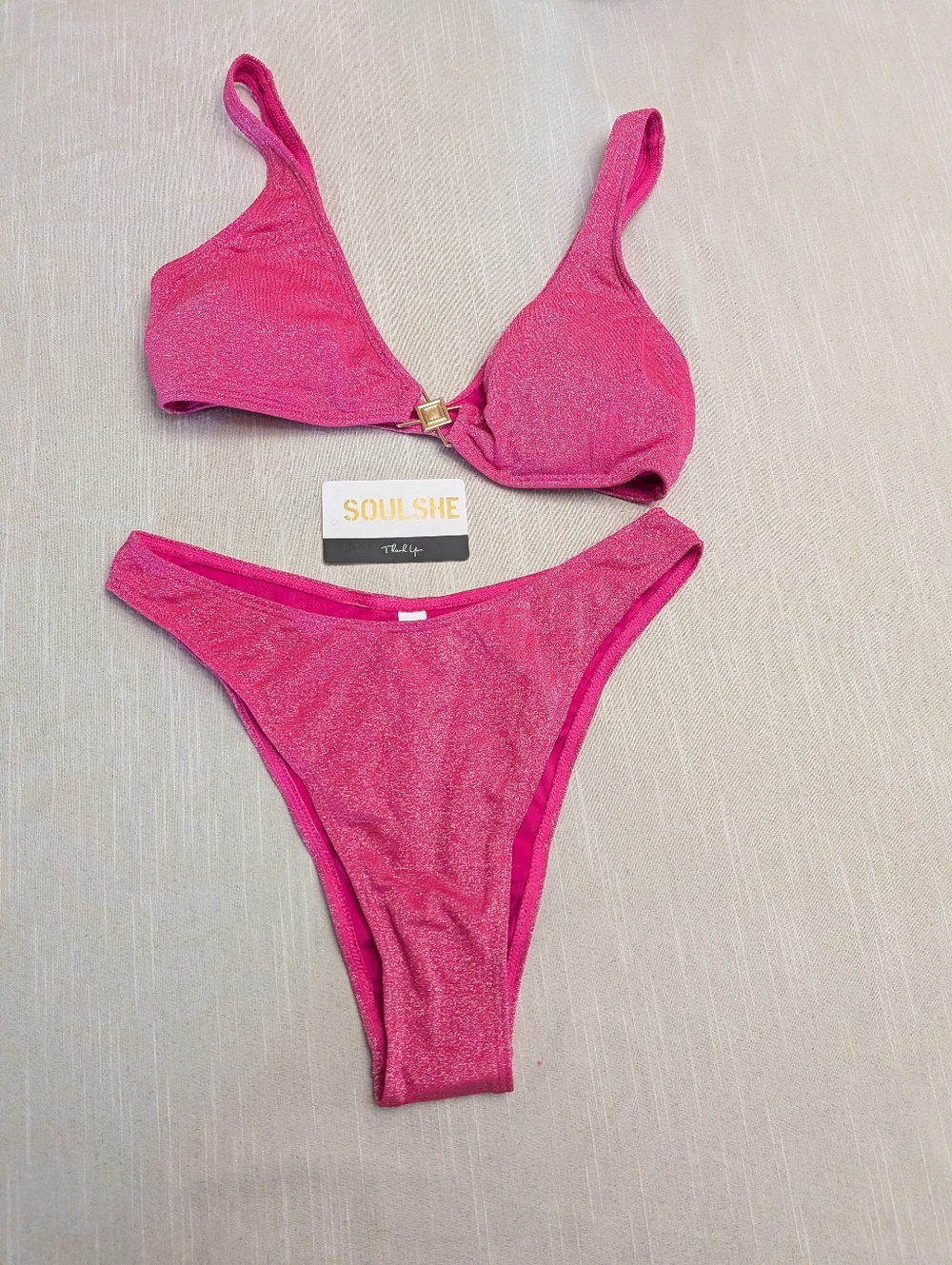 SoulShe Pink Shimmer Bikini Set - Women's Two-Piece Swimwear